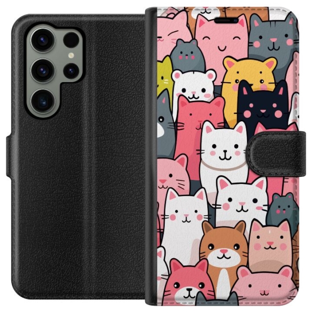 Lompakkokotelo Samsung Galaxy S23 Ultra-laitteelle, jossa on Kissan kuviointi kuvio
