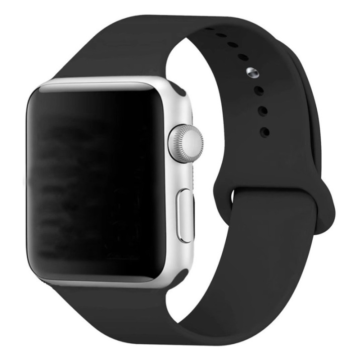 Silikoninen ranneke yhteensopiva Apple Watchin kanssa, 42mm, musta ryhmässä ÄLYPUHELIMET JA TABLETIT / Urheilu, koti ja vapaa-aika / Apple Watch & tarvikkeet / Tarvikkeet @ TP E-commerce Nordic AB (38-29505)