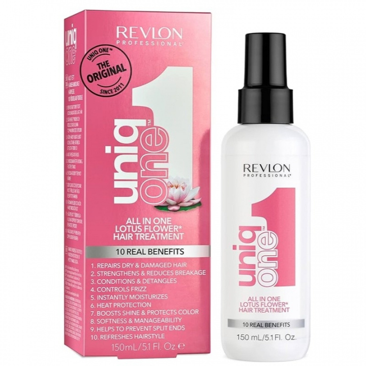 Revlon Uniq One Lotus Flower Hair Treatment 150ml ryhmässä KAUNEUS JA TERVEYS / Hiukset &Stailaus / Hiustenhoito / Hoitoainesuihke/kuuri @ TP E-commerce Nordic AB (38-59217)