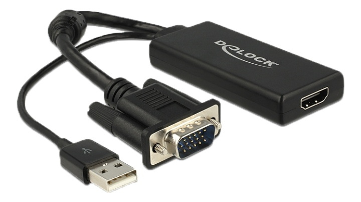 Delock VGA to HDMI Adapter with Audio black ryhmässä TIETOKOONET & TARVIKKEET / Kaapelit & Sovittimet / VGA / Sovittimet @ TP E-commerce Nordic AB (38-61533)