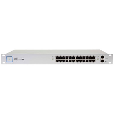 Ubiquiti UniFiSwitch kytkin, 24 porttia, passiiv. PoE, GbE, SFP, valk. ryhmässä TIETOKOONET & TARVIKKEET / Verkko / PoE @ TP E-commerce Nordic AB (38-62589)