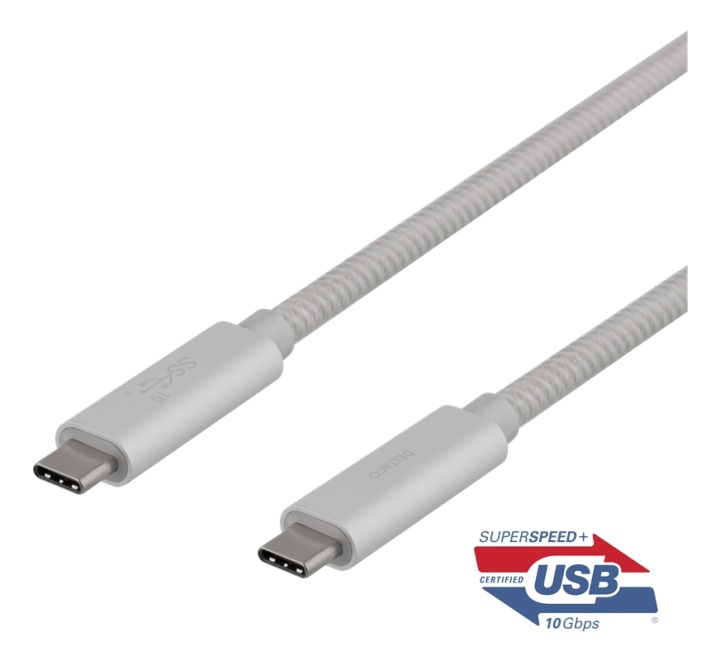 DELTACO USB-C SuperSpeed -kaapeli, 1m, USB 3.1 Gen 1, 100W, hopea ryhmässä ÄLYPUHELIMET JA TABLETIT / Laturit & Kaapelit / Kaapelit / Tyyppi C -kaapelit @ TP E-commerce Nordic AB (38-77083)