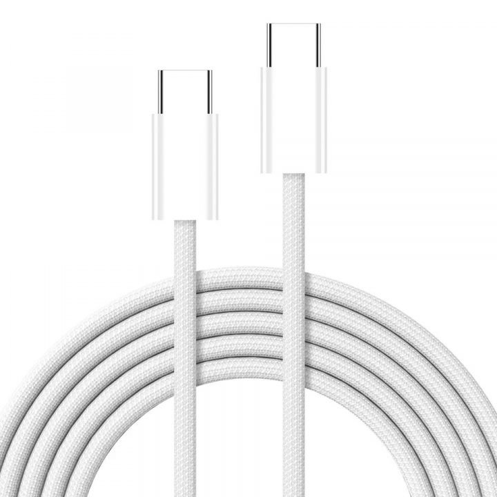 Flätad USB-C till USB-C Ladd- och synkkabel, 1,5m, 5A, Vit ryhmässä ÄLYPUHELIMET JA TABLETIT / Laturit & Kaapelit / Kaapelit / Tyyppi C -kaapelit @ TP E-commerce Nordic AB (38-84427)