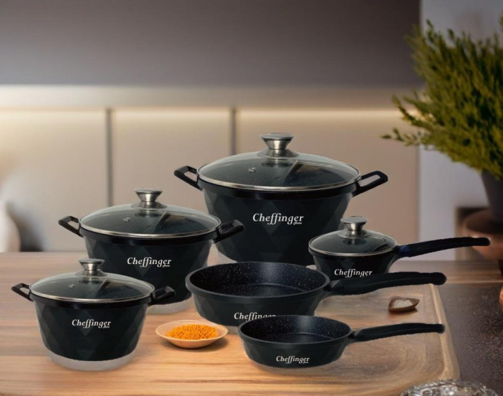 12-piece casserole set, induction, non-stick, marble coating ryhmässä KOTI, TALOUS JA PUUTARHA / Keittiövälineet / Padat ja kattilat @ TP E-commerce Nordic AB (38-94735)