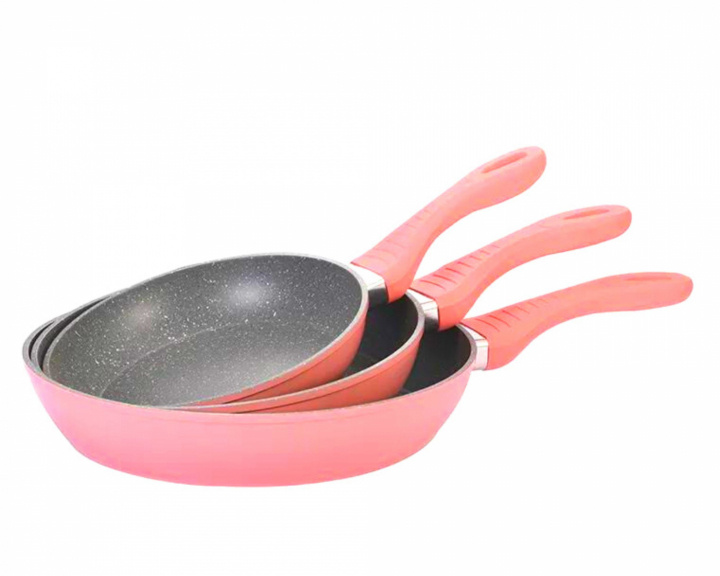 3-piece frying pan set, induction, scratch-free frying pan, non-stick, marble, pink ryhmässä KOTI, TALOUS JA PUUTARHA / Keittiövälineet / Paistinpannut @ TP E-commerce Nordic AB (38-94737)