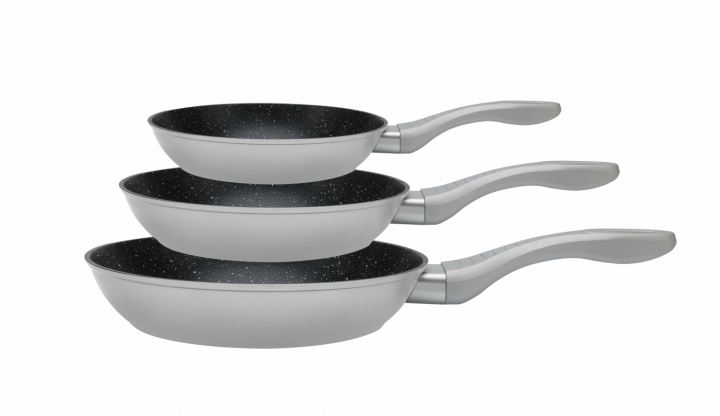 3-piece frying pan set, induction, scratch-free frying pan, non-stick, marble, silver ryhmässä KOTI, TALOUS JA PUUTARHA / Keittiövälineet / Paistinpannut @ TP E-commerce Nordic AB (38-94738)