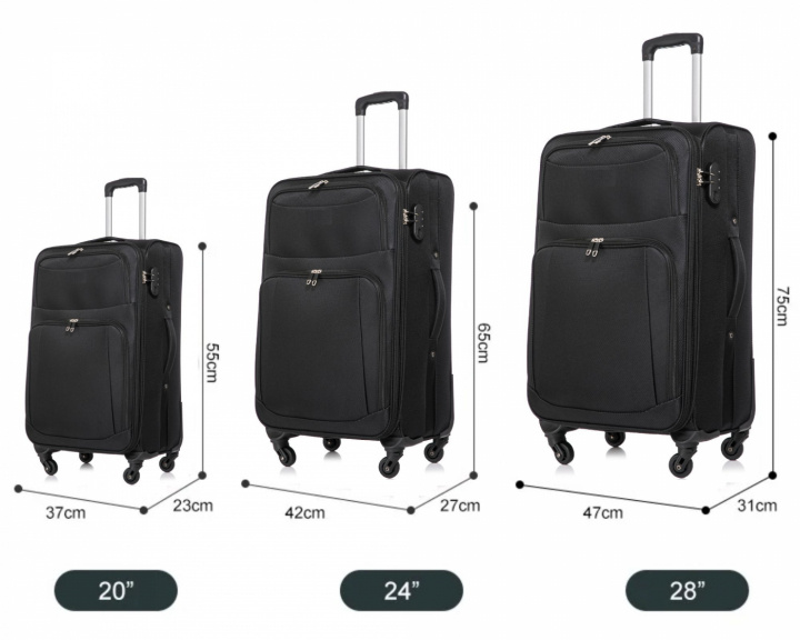 Suitcase set of 3, fabric, expandable ryhmässä URHEILU, VAPAA-AIKA JA HARRASTUS / Matkailutarvikkeet / Matkalaukut @ TP E-commerce Nordic AB (38-94739)