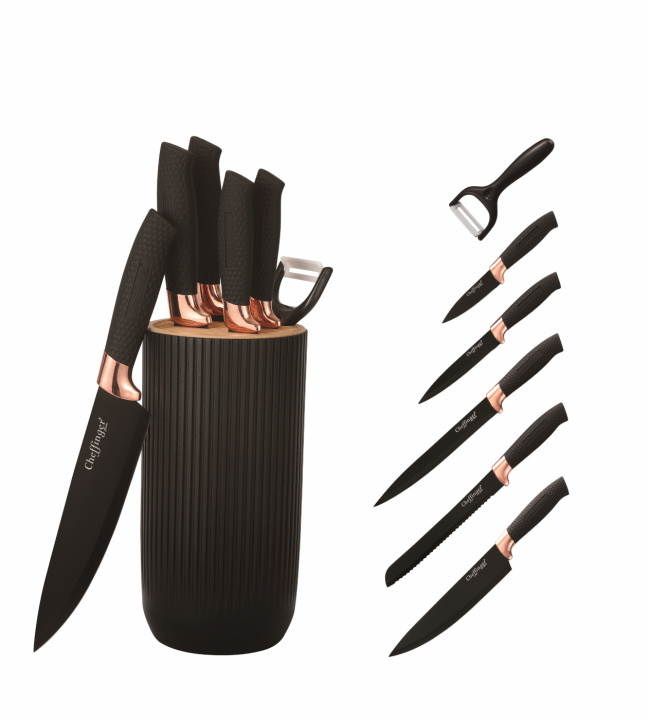 7-piece chef\'s knife set - Stainless steel knife rack ryhmässä KOTI, TALOUS JA PUUTARHA / Keittiövälineet / Keittiöveitset ja veitsenteroittimet @ TP E-commerce Nordic AB (38-94744)