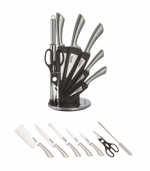 8-piece knife set, rotating knife rack, stainless steel knives ryhmässä KOTI, TALOUS JA PUUTARHA / Keittiövälineet / Keittiöveitset ja veitsenteroittimet @ TP E-commerce Nordic AB (38-94745)