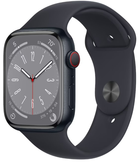 Apple Watch Series 8 GPS + Cellular, 41mm, Midnight sport band ryhmässä ÄLYPUHELIMET JA TABLETIT / Urheilu, koti ja vapaa-aika / Apple Watch & tarvikkeet / Apple Watch @ TP E-commerce Nordic AB (38-95879)