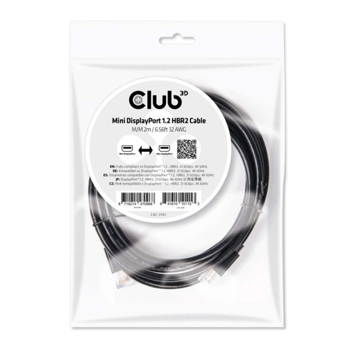 CLUB3D Mini DisplayPort 1.2 HBR2 Cable M/M 2m/6.56ft 4K60Hz ryhmässä TIETOKOONET & TARVIKKEET / Kaapelit & Sovittimet / DisplayPort / Kaapelit @ TP E-commerce Nordic AB (A14572)