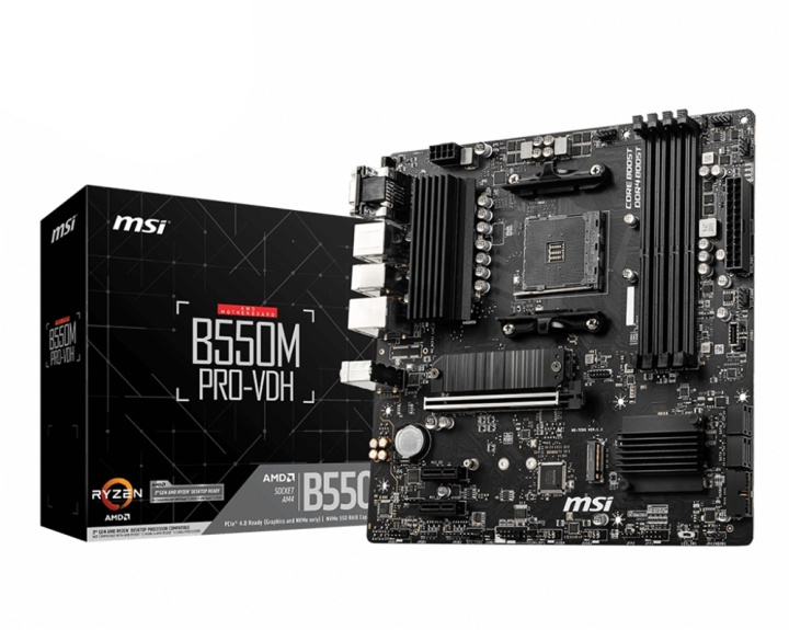 MSI B550M PRO-VDH moderkort AMD B550 Uttag AM4 micro ATX ryhmässä TIETOKOONET & TARVIKKEET / Tietokoneen komponentit / Emolevyt @ TP E-commerce Nordic AB (A15181)