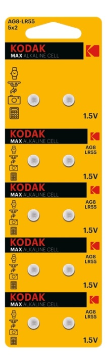 Kodak MAX AG8/LR55 alkaline battery (10 pack perforated) ryhmässä KODINELEKTRONIIKKA / Paristot & Laturit / Akut / Nappiparistot @ TP E-commerce Nordic AB (A17153)