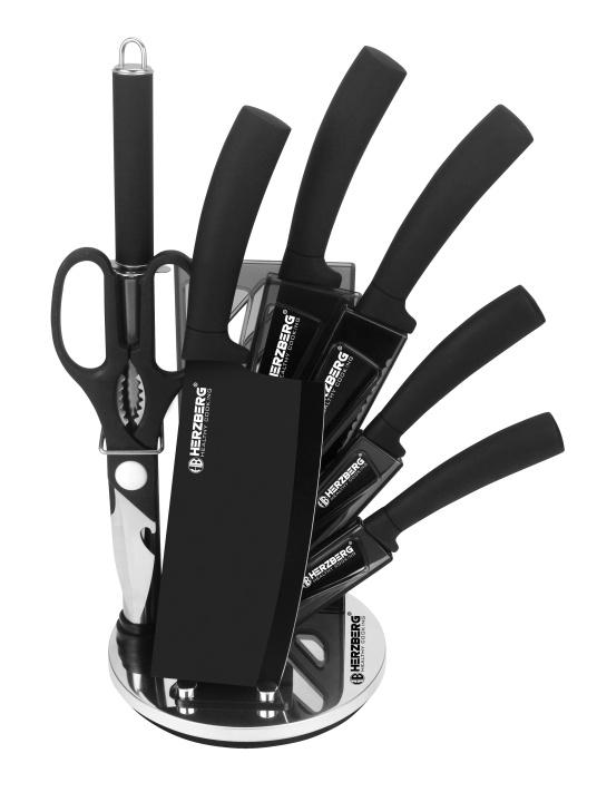 Herzberg 8 Pieces Knife Set with Acrylic Stand-Black ryhmässä KOTI, TALOUS JA PUUTARHA / Keittiövälineet / Keittiöveitset ja veitsenteroittimet @ TP E-commerce Nordic AB (A19974)