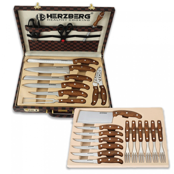 Herzberg HG-K25LB 25 Pieces Knife and Cutlery Set with Attache Case ryhmässä KOTI, TALOUS JA PUUTARHA / Keittiövälineet / Muut keittivälineet @ TP E-commerce Nordic AB (A20220)