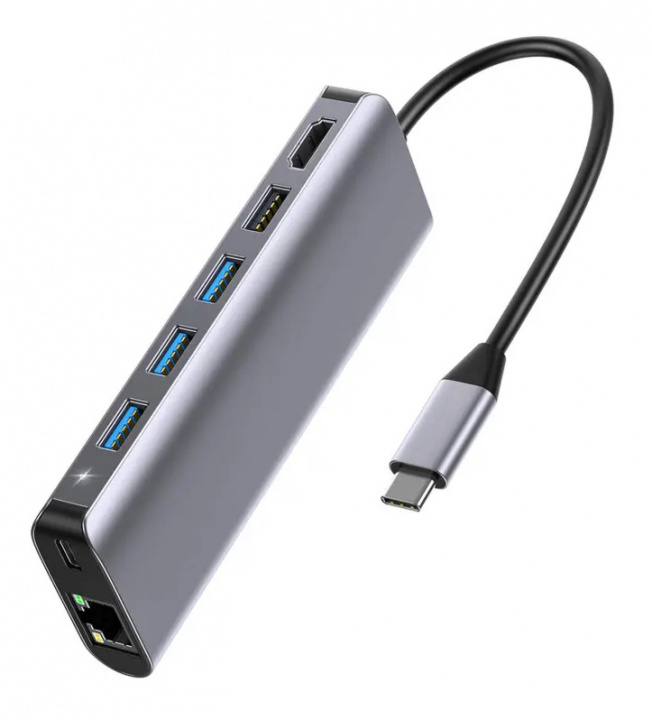 SiGN 7-in-1 USB-C Hub HDMI RJ45 USB-C, max 100W, 20V, 5A - harmaa ryhmässä TIETOKOONET & TARVIKKEET / Tietokonetarvikkeet / USB-telakat @ TP E-commerce Nordic AB (A22460)