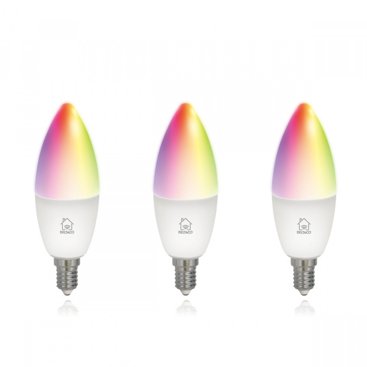 Deltaco SH-LE14RGB-3P Smart Bulbs E14, 5W, 2700K-6500K, 3-pack ryhmässä KOTI, TALOUS JA PUUTARHA / Älykodit / Älykäs valaistus @ TP E-commerce Nordic AB (A22601)