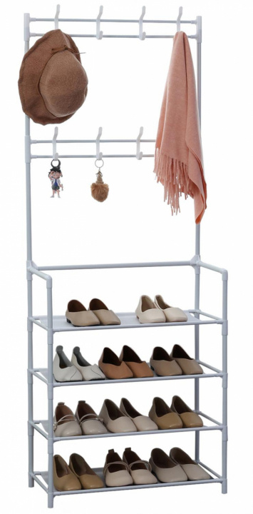 Herzberg Segmented Hallstand Clothes Hanger with 4 Shelves Shoe Rack - 60x155cm ryhmässä KOTI, TALOUS JA PUUTARHA / Sisustus / Säilytys @ TP E-commerce Nordic AB (A22611)