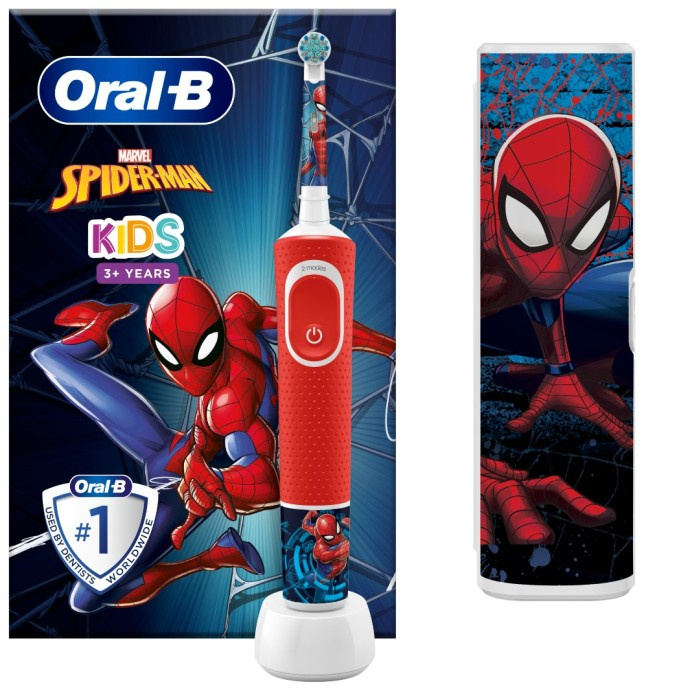 Oral-B Vitality Kids Spiderman + Travel Case ryhmässä KAUNEUS JA TERVEYS / Suunhoito / Sähköhammasharjat @ TP E-commerce Nordic AB (A22662)