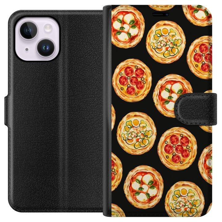 Lompakkokotelo Apple iPhone 14 Plus-laitteelle, jossa on Pizza kuvio ryhmässä ÄLYPUHELIMET JA TABLETIT / Puhelimen suojakotelo / Apple / iPhone 14 @ TP E-commerce Nordic AB (A50715)