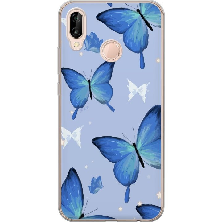 Kännykkäkuori Huawei P20 lite-laitteelle, jossa on Sinisiä perhosia kuvio ryhmässä ÄLYPUHELIMET JA TABLETIT / Puhelimen suojakotelo / Huawei/Honori @ TP E-commerce Nordic AB (A53094)