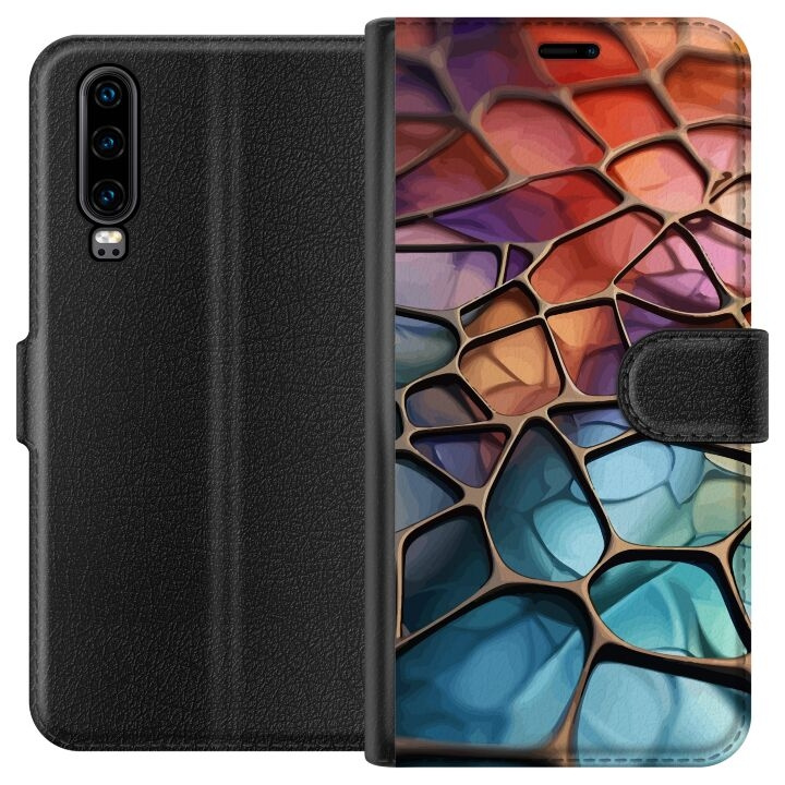 Lompakkokotelo Huawei P30-laitteelle, jossa on Metallikuviointi kuvio ryhmässä ÄLYPUHELIMET JA TABLETIT / Puhelimen suojakotelo / Huawei/Honori @ TP E-commerce Nordic AB (A53169)