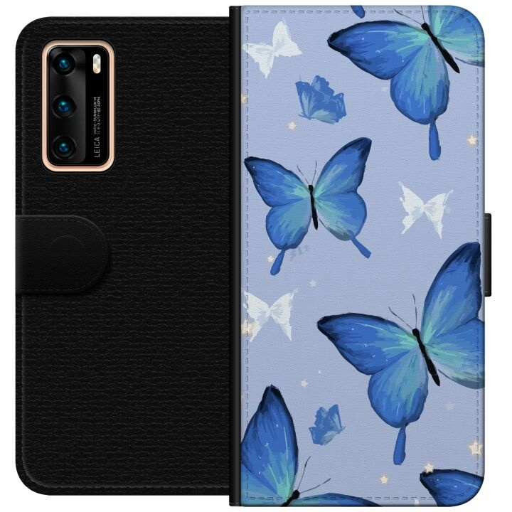 Lompakkokotelo Huawei P40-laitteelle, jossa on Sinisiä perhosia kuvio ryhmässä ÄLYPUHELIMET JA TABLETIT / Puhelimen suojakotelo / Huawei/Honori @ TP E-commerce Nordic AB (A53337)