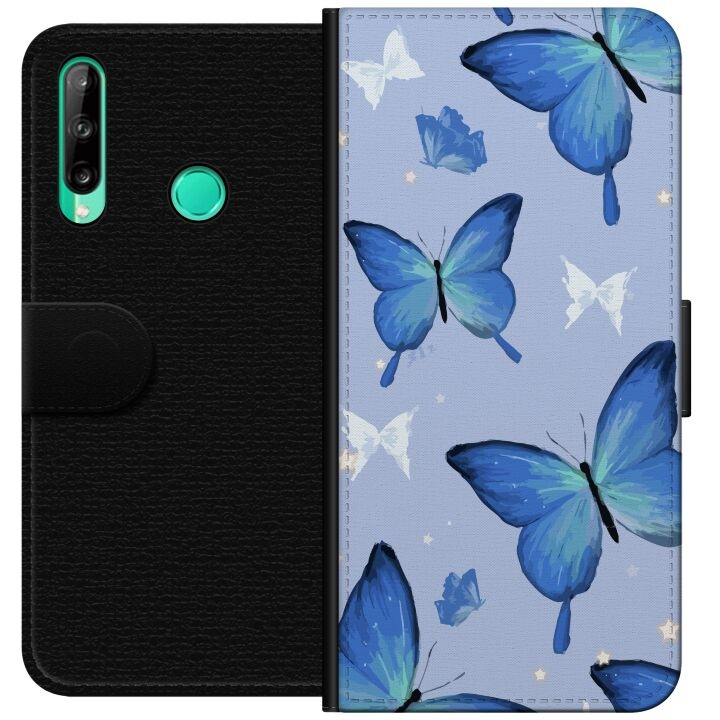 Lompakkokotelo Huawei P40 lite E-laitteelle, jossa on Sinisiä perhosia kuvio ryhmässä ÄLYPUHELIMET JA TABLETIT / Puhelimen suojakotelo / Huawei/Honori @ TP E-commerce Nordic AB (A53472)