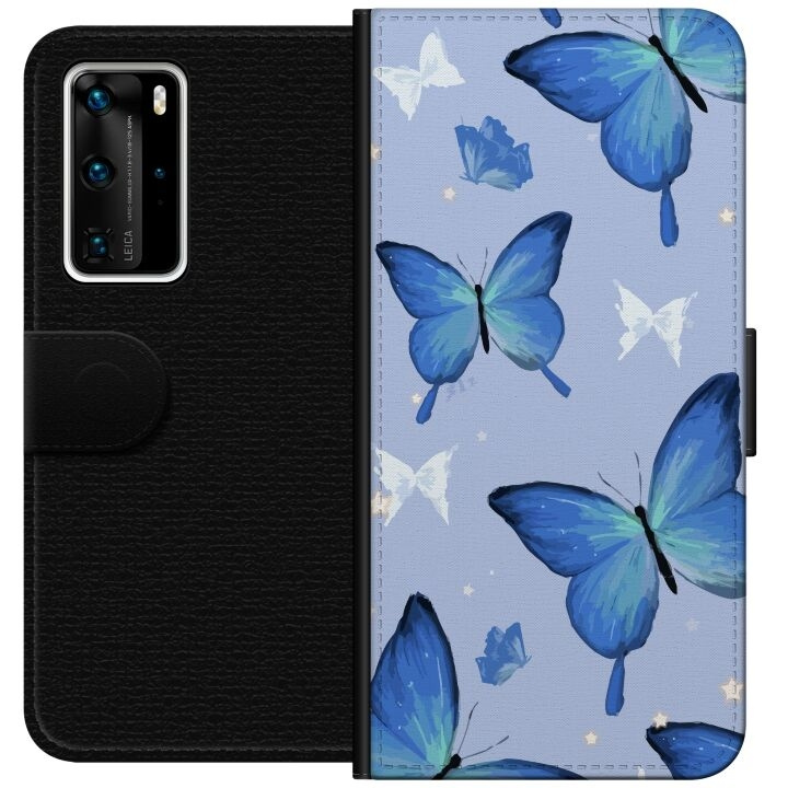 Lompakkokotelo Huawei P40 Pro-laitteelle, jossa on Sinisiä perhosia kuvio ryhmässä ÄLYPUHELIMET JA TABLETIT / Puhelimen suojakotelo / Huawei/Honori @ TP E-commerce Nordic AB (A53526)