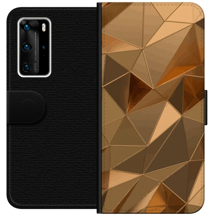 Lompakkokotelo Huawei P40 Pro-laitteelle, jossa on 3D Kulta kuvio ryhmässä ÄLYPUHELIMET JA TABLETIT / Puhelimen suojakotelo / Huawei/Honori @ TP E-commerce Nordic AB (A53534)