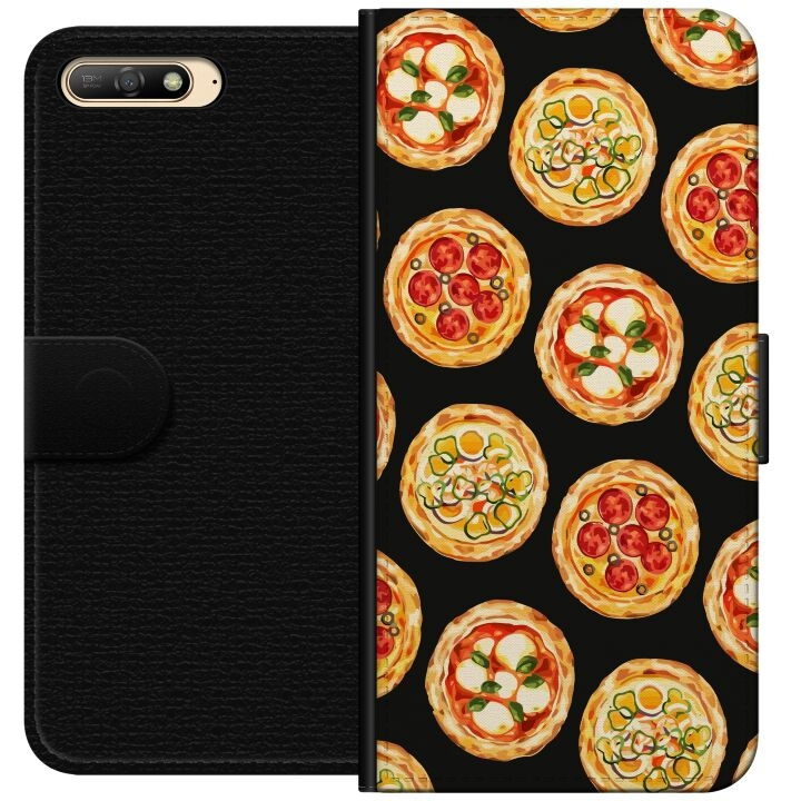 Lompakkokotelo Huawei Y6 (2018)-laitteelle, jossa on Pizza kuvio ryhmässä ÄLYPUHELIMET JA TABLETIT / Puhelimen suojakotelo / Huawei/Honori @ TP E-commerce Nordic AB (A53737)