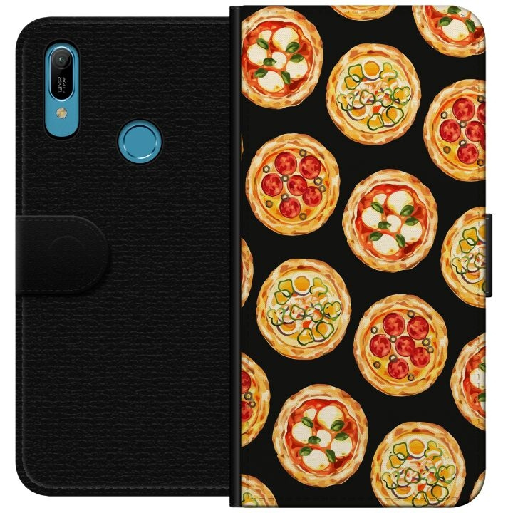 Lompakkokotelo Huawei Y6 (2019)-laitteelle, jossa on Pizza kuvio ryhmässä ÄLYPUHELIMET JA TABLETIT / Puhelimen suojakotelo / Huawei/Honori @ TP E-commerce Nordic AB (A53790)