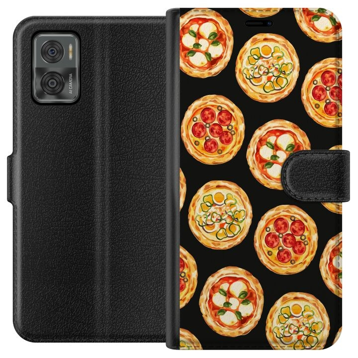 Lompakkokotelo Motorola Moto E22i-laitteelle, jossa on Pizza kuvio ryhmässä ÄLYPUHELIMET JA TABLETIT / Puhelimen suojakotelo / Motorola @ TP E-commerce Nordic AB (A54138)