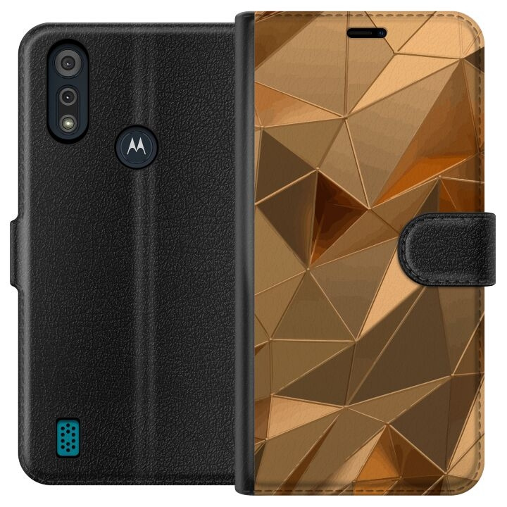 Lompakkokotelo Motorola Moto E6i-laitteelle, jossa on 3D Kulta kuvio ryhmässä ÄLYPUHELIMET JA TABLETIT / Puhelimen suojakotelo / Motorola @ TP E-commerce Nordic AB (A54338)