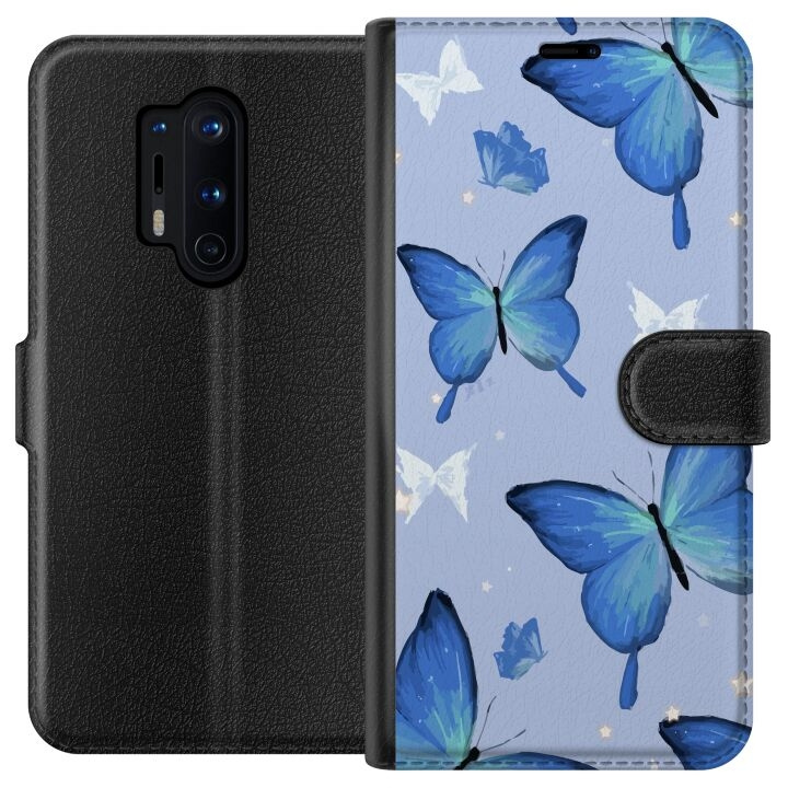 Lompakkokotelo OnePlus 8 Pro-laitteelle, jossa on Sinisiä perhosia kuvio ryhmässä ÄLYPUHELIMET JA TABLETIT / Puhelimen suojakotelo / OnePlus @ TP E-commerce Nordic AB (A56868)