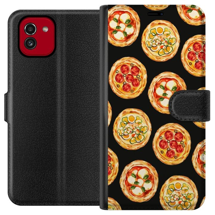 Lompakkokotelo Samsung Galaxy A03-laitteelle, jossa on Pizza kuvio ryhmässä ÄLYPUHELIMET JA TABLETIT / Puhelimen suojakotelo / Samsung @ TP E-commerce Nordic AB (A58215)