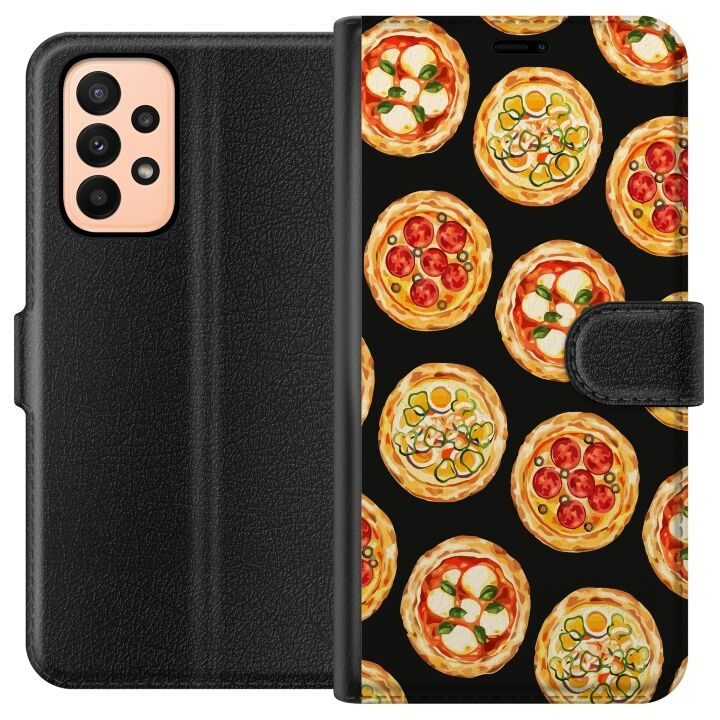 Lompakkokotelo Samsung Galaxy A23-laitteelle, jossa on Pizza kuvio ryhmässä ÄLYPUHELIMET JA TABLETIT / Puhelimen suojakotelo / Samsung @ TP E-commerce Nordic AB (A59025)