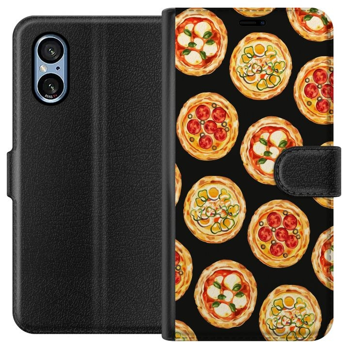 Lompakkokotelo Sony Xperia 5 V-laitteelle, jossa on Pizza kuvio ryhmässä ÄLYPUHELIMET JA TABLETIT / Puhelimen suojakotelo / Sony @ TP E-commerce Nordic AB (A61536)