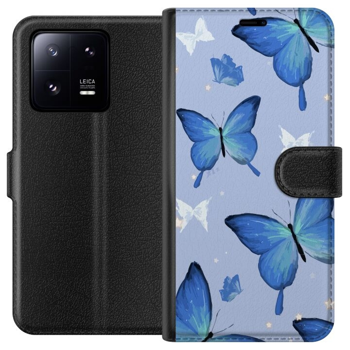 Lompakkokotelo Xiaomi 13 Pro-laitteelle, jossa on Sinisiä perhosia kuvio ryhmässä ÄLYPUHELIMET JA TABLETIT / Puhelimen suojakotelo / Xiaomi @ TP E-commerce Nordic AB (A64185)