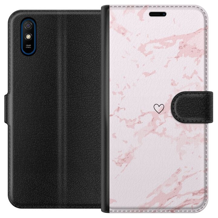 Lompakkokotelo Xiaomi Redmi 9A-laitteelle, jossa on Roosa Sydän kuvio ryhmässä ÄLYPUHELIMET JA TABLETIT / Puhelimen suojakotelo / Xiaomi @ TP E-commerce Nordic AB (A65704)