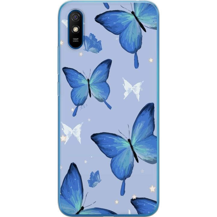 Kännykkäkuori Xiaomi Redmi 9A-laitteelle, jossa on Sinisiä perhosia kuvio ryhmässä ÄLYPUHELIMET JA TABLETIT / Puhelimen suojakotelo / Xiaomi @ TP E-commerce Nordic AB (A65724)