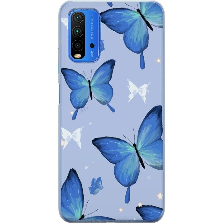 Kännykkäkuori Xiaomi Redmi 9T-laitteelle, jossa on Sinisiä perhosia kuvio ryhmässä ÄLYPUHELIMET JA TABLETIT / Puhelimen suojakotelo / Xiaomi @ TP E-commerce Nordic AB (A65859)