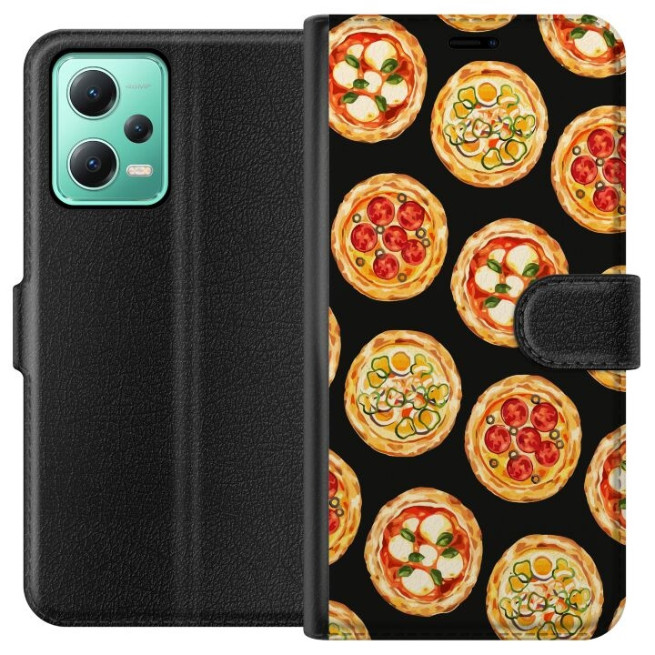 Lompakkokotelo Xiaomi Redmi Note 12-laitteelle, jossa on Pizza kuvio ryhmässä ÄLYPUHELIMET JA TABLETIT / Puhelimen suojakotelo / Xiaomi @ TP E-commerce Nordic AB (A66234)