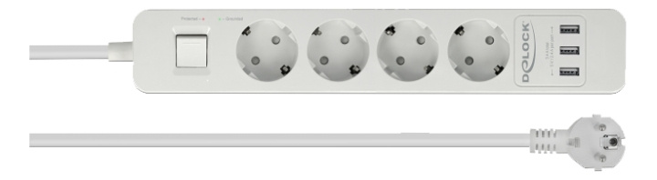 DE-LOCK Power strip with 4x CEE 7/3, 3x USB Type-A ports, child protec ryhmässä KOTI, TALOUS JA PUUTARHA / Sähkö & Valaistus / Jatkojohdot @ TP E-commerce Nordic AB (C17623)