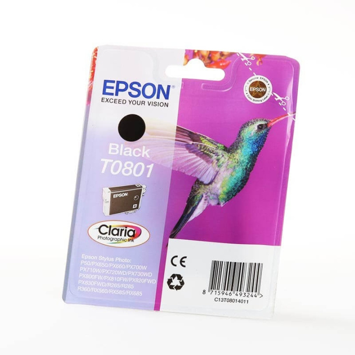 EPSON Musteet C13T08014011 T0801 Musta Hummingbird ryhmässä TIETOKOONET & TARVIKKEET / Tulostimet & Tarvikkeet / Musteet ja väriaineet / Mustepatruunat / Epson @ TP E-commerce Nordic AB (C26745)