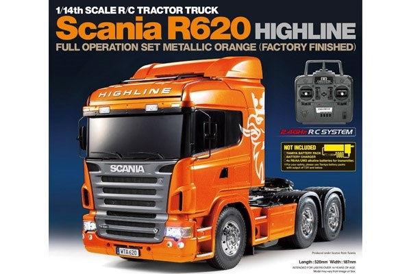 TAMIYA 1:14 R/C Full Option - Scania R620 Metal Orange ryhmässä LELUT, TUOTTEET LAPSILLE JA VAUVOILLE / Radio-ohjattava / Radio-ohjattavat autot @ TP E-commerce Nordic AB (C31523)