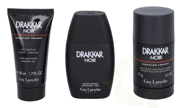 Guy Laroche Drakkar Noir Giftset 175 ml, Edt Spray 50ml/Deo Stick 75gr/Shower Gel 50ml ryhmässä KAUNEUS JA TERVEYS / Lahjapakkaukset / Miesten lahjapakkaukset @ TP E-commerce Nordic AB (C42449)