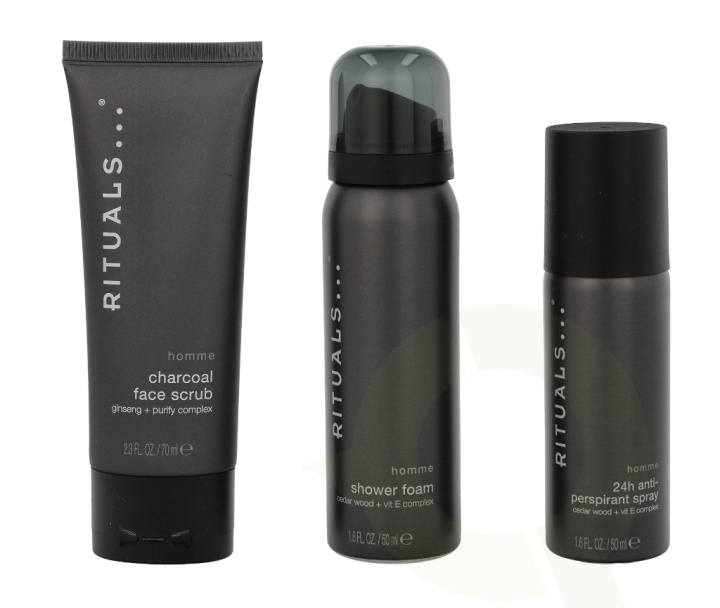 Rituals Homme Trial Set 170 ml 24H Anti-Perspirant Spray 50ml/Charcoal Face Scrub 70ml/Shower Foam 50ml ryhmässä KAUNEUS JA TERVEYS / Lahjapakkaukset / Miesten lahjapakkaukset @ TP E-commerce Nordic AB (C47634)