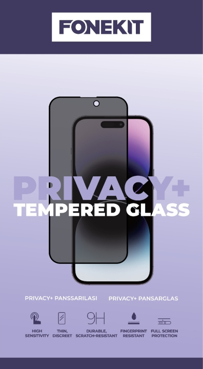 FoneKit Privacy+ Full Cover -panssarilasi, iPhone 15 Pro Max ryhmässä ÄLYPUHELIMET JA TABLETIT / Puhelimen suojakotelo / Apple / iPhone 15 @ TP E-commerce Nordic AB (C47947)