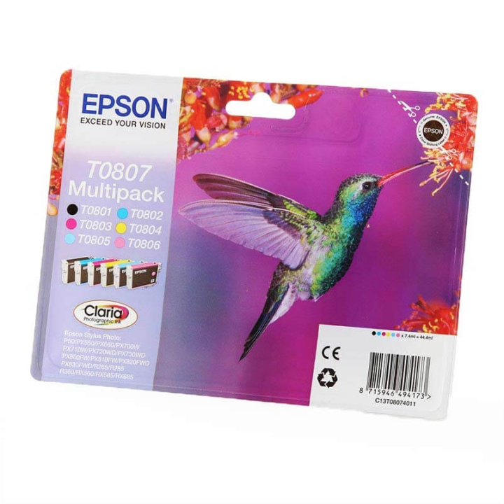 Epson Musteet C13T08074011 T0807 Multipack Hummingbird ryhmässä TIETOKOONET & TARVIKKEET / Tulostimet & Tarvikkeet / Musteet ja väriaineet / Mustepatruunat / Epson @ TP E-commerce Nordic AB (C58651)